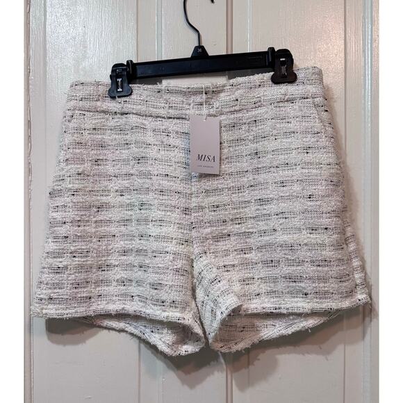 NWT Misa Los Angeles White Black Speckled Tweed Shorts Size L - Picture 1 of 11